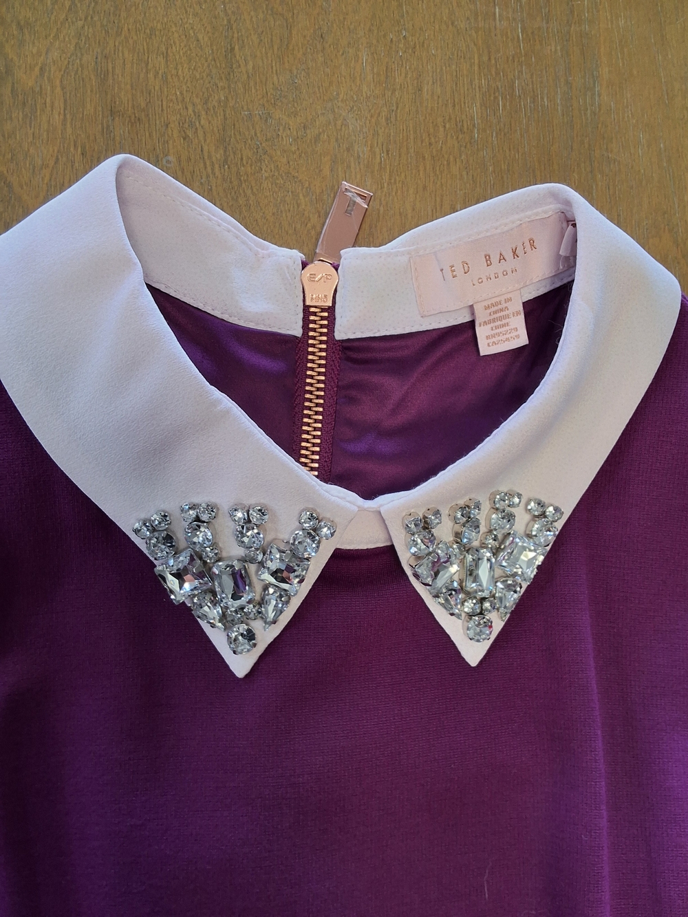 Ted Baker Purple Dress with Embellished White Collar